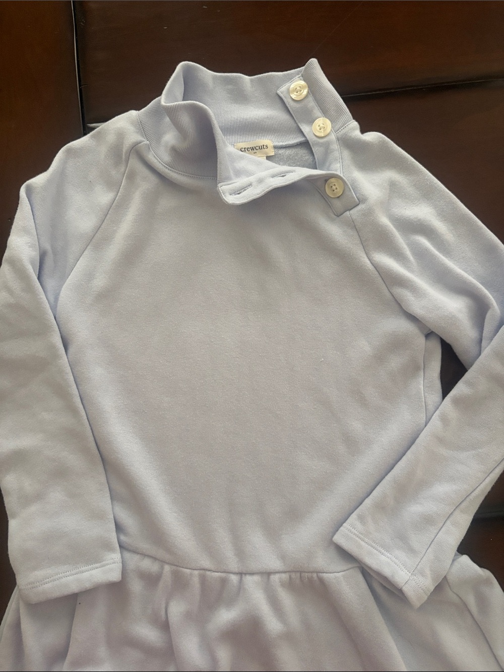 J Crew Crewcut Girls' Light Blue Long Sleeve Button-Shoulder Dress - Picture 3 of 6
